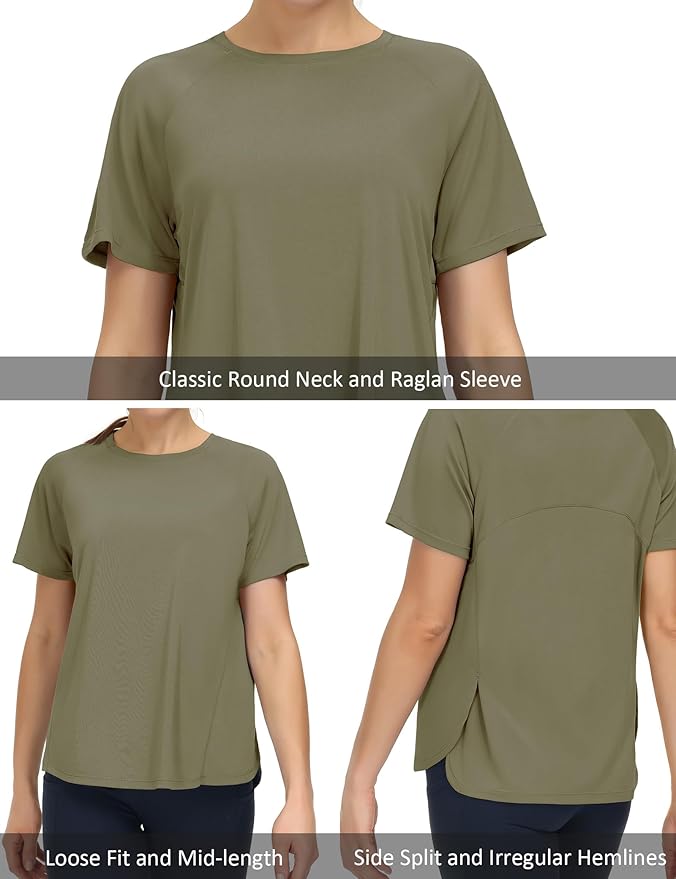 THE GYM PEOPLE Women's Short Sleeve Workout Shirts Breathable Yoga T-Shirts with Side Slits Athletic Tee Tops
