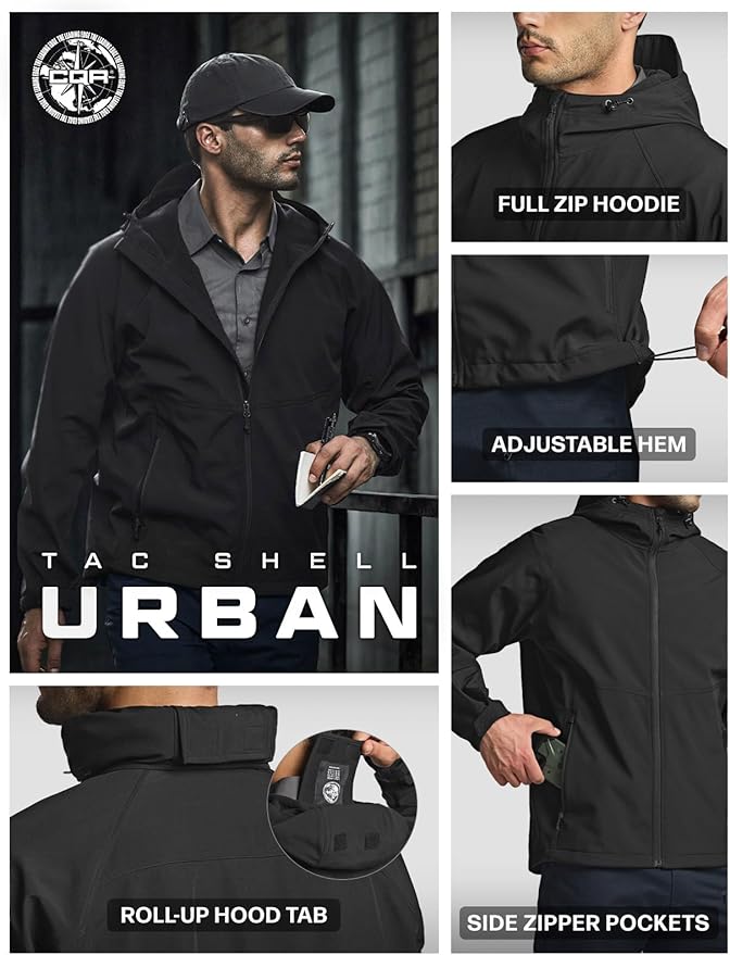 CQR Men's Tactical Softshell Jacket, Winter Warm Fleece Lined Coat, Water Resistant Outdoor Hunting Hiking Rain Windbreaker