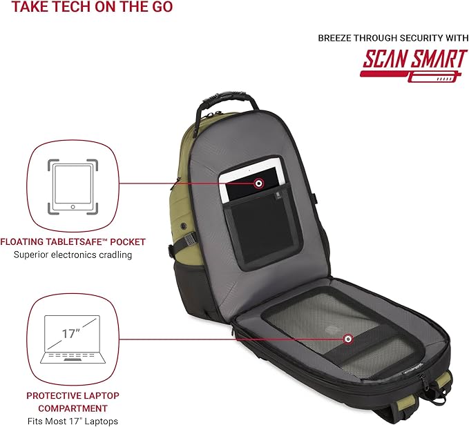 SwissGear 1900 Scansmart TSA 17 Laptop Backpack, Olive Branch, 19-Inch