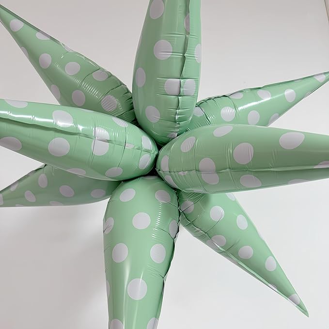 2Pcs Green Macaron Polka Dot Explosion Pointed Star Foil Balloons/Candy Color Balloon for Christmas, Candyland Party, Baby Shower, Unicorn Birthday, Easter/Rainbow Candy Themed Party Decorations
