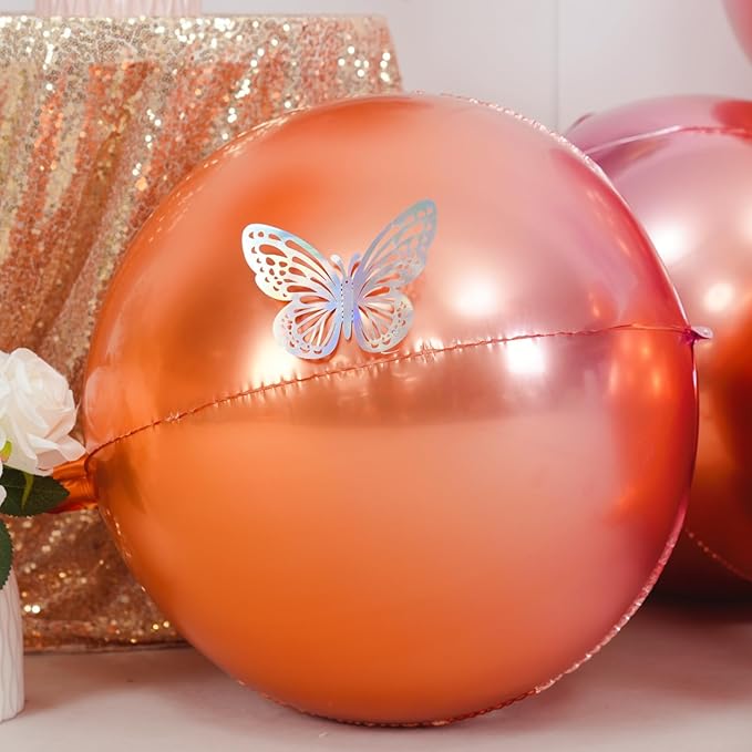 6Pcs Gradient Orange Round Foil Balloons, 22" Large Helium Ball Balloon, Metallic Orange Mylar Balloon for Birthday Graduation Wedding Halloween Disco Prom Tropical Party Decorations