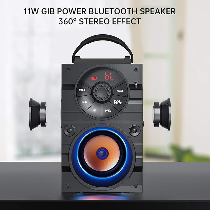 Portable Big Bluetooth Speakers with Light, Wireless with Subwoofer, FM Radio, LED Lights, EQ, Booming Bass, Bluetooth 4.2 Stereo Loud Outdoor/Indoor Retro , for Home, Camping, Travel