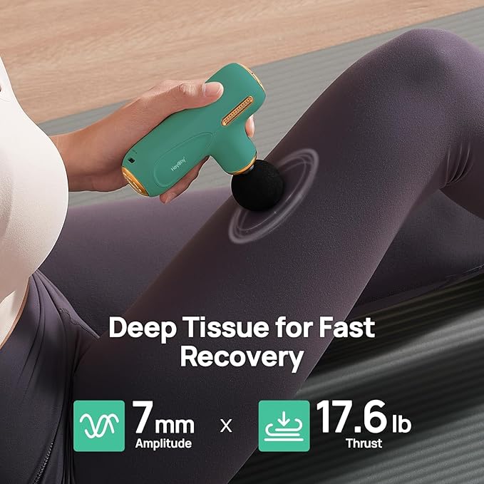 Super Mini Massage Gun Deep Tissue, Muscle Massager with 5-Speed & 4 Heads, Portable Handheld Massager Quiet for Home, Gym, Travel, Office, Perfect for Men & Women, Athletes, Green