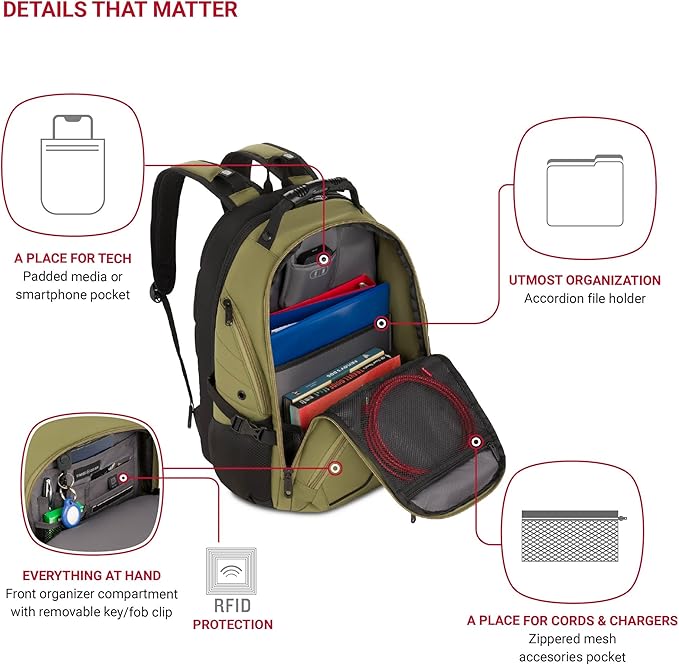 SwissGear 1900 Scansmart TSA 17 Laptop Backpack, Olive Branch, 19-Inch