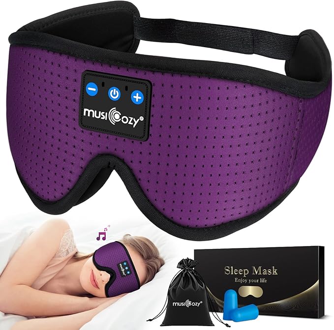 MUSICOZY 3D Bluetooth 5.4 Sleep Headphones, Breathable Wireless Music Eye Mask, Sleeping Headphones with Headband for Side Sleepers, Women, Men, Air Travel, Unique Tech Gifts