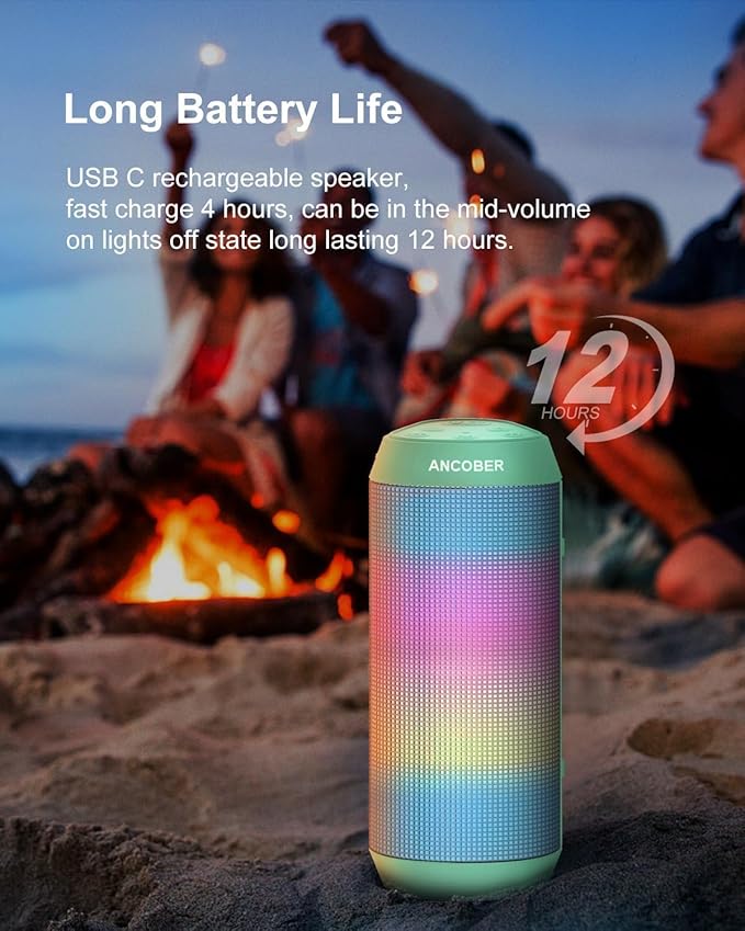 Bluetooth Speaker with Lights, Stocking Stuffers for Men Women Teens Boys Girls, Portable Wireless, IPX4 Waterproof, White Elephant Gifts for Adults, HD Sound, TWS Pair, for Home/Party/Outdoor