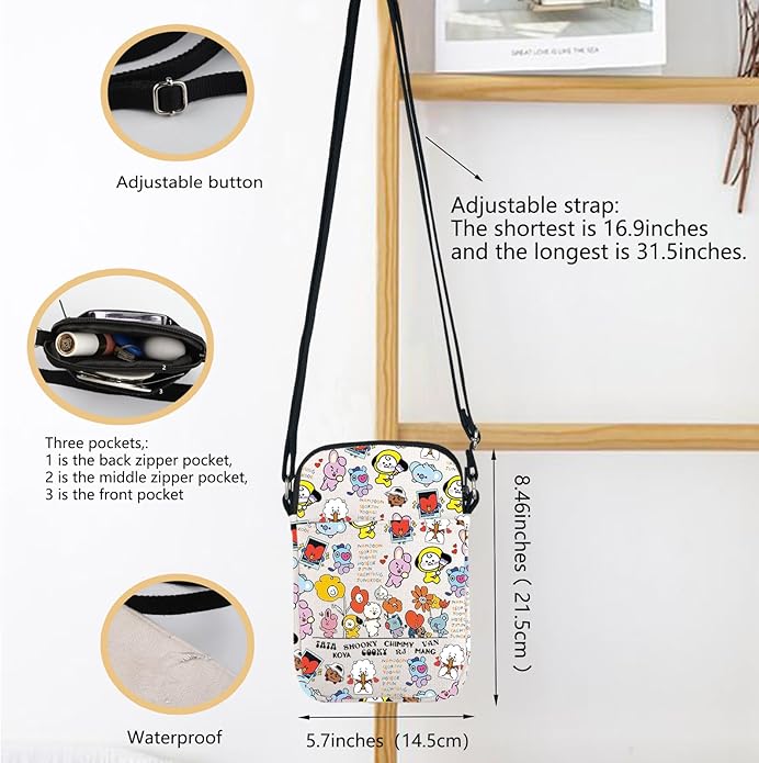 FOTAP Korean Characters Crossbody Bag Army Gift Army Members Fans Merch Korean Group Gift (VAN POP CB)