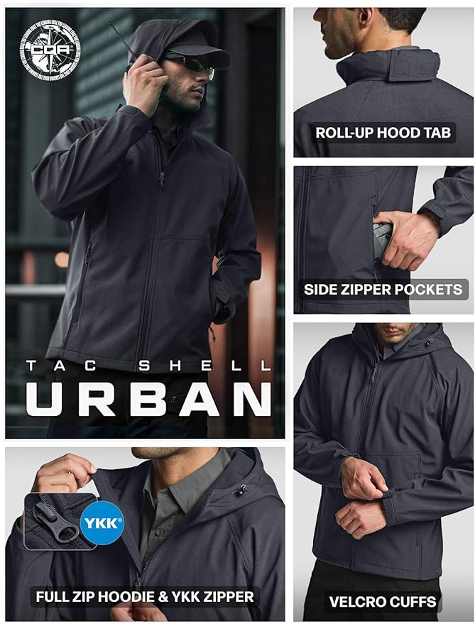 CQR Men's Tactical Softshell Jacket, Winter Warm Fleece Lined Coat, Water Resistant Outdoor Hunting Hiking Rain Windbreaker