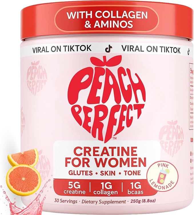 Peach Perfect Creatine Blend for Women – Micronized Creatine Monohydrate with BCAA & Collagen for Glute Strength Support – Pink Lemonade – 30 Servings