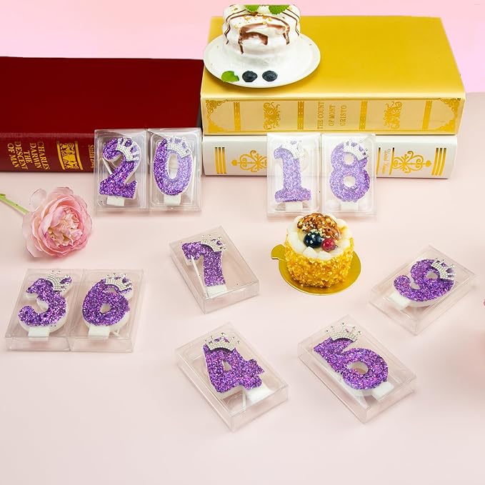 Birthday Number Candles,Purple Crown Birthday Candles for Cake,Glitter Number 1 Candle Cake Topper with Sequins for Anniversary Celebrations Supplies (Number 1)