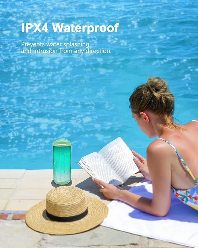 Bluetooth Speaker with Lights, Stocking Stuffers for Men Women Teens Boys Girls, Portable Wireless, IPX4 Waterproof, White Elephant Gifts for Adults, HD Sound, TWS Pair, for Home/Party/Outdoor