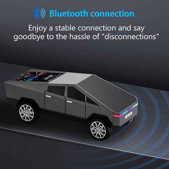 Futuristic Pickup Truck Bluetooth Speaker with LED Display Screen – TWS Stereo, FM Radio, USB/TF Playback, LED Headlights, Built-in Mic, Gift for Truck Fans, Auto Style Lovers&Tech Collectors (Silver)