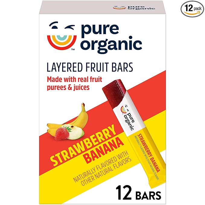 Pure Organic, Layered Fruit Bars, Strawberry Banana, Gluten Free and Vegan Fruit Snacks, 6.2oz Box (12 Count)