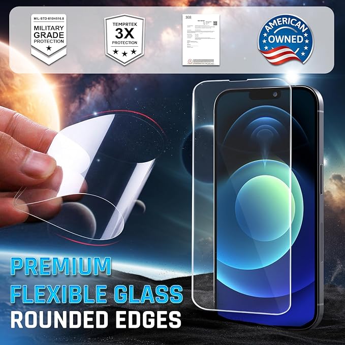 TEMPRTEK+ 2-Pack Screen Protector for iPhone 12/12 Pro – 9H Military-Grade Tempered Glass, Anti-Scratch, Anti-Fingerprint, Anti-Glare, Shatter-Resistant, Easy Bubble-Free Installation
