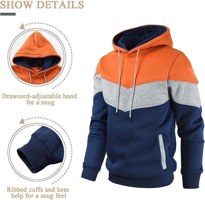 Gesean Men's Novelty Color Block Pullover Fleece Hoodie Long Sleeve Casual Sweatshirt with Pocket
