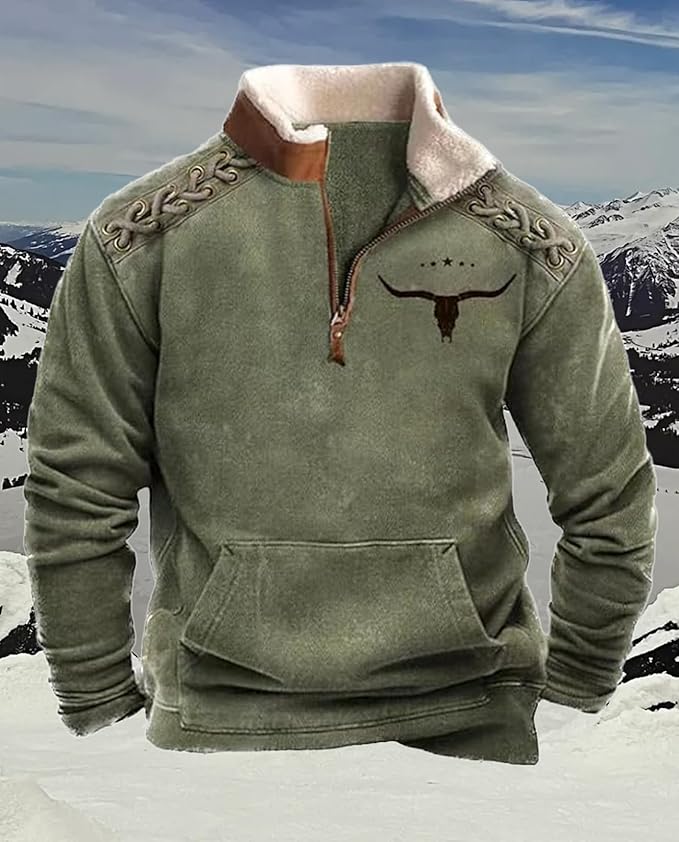 Western Sweatshirts for Men Aztec Retro Pullover Quarter Zip Sweatshirt Mens Stitching Color Fleece Sweatshirt