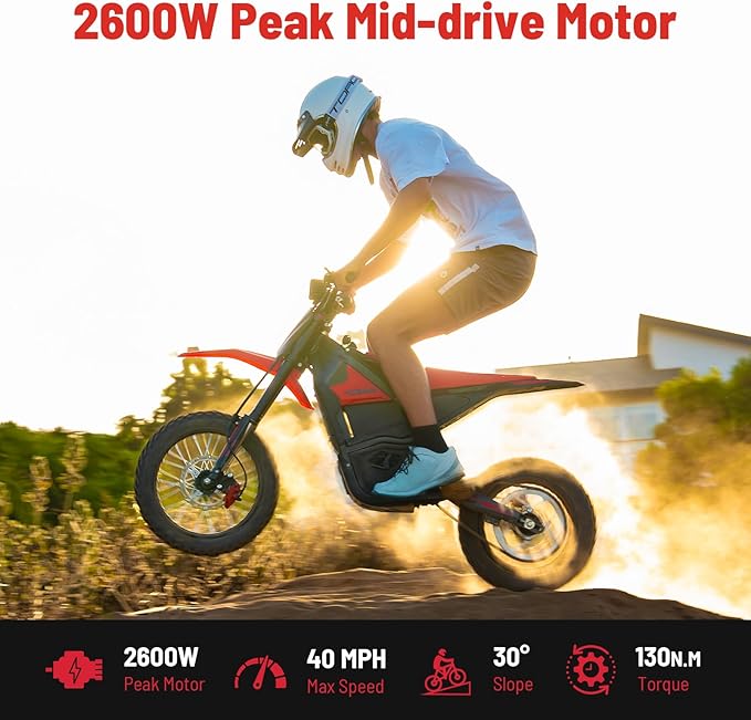 IN10 Electric Mini Dirt Bike for Teens & Adults, 14"/12" Fat Tire 2600W Electric-Motorcycle with 48V 23AH Battery Ebike 40MPH Hydraulic Brakes Mountain Off-Road EBike, Fit Age 13+