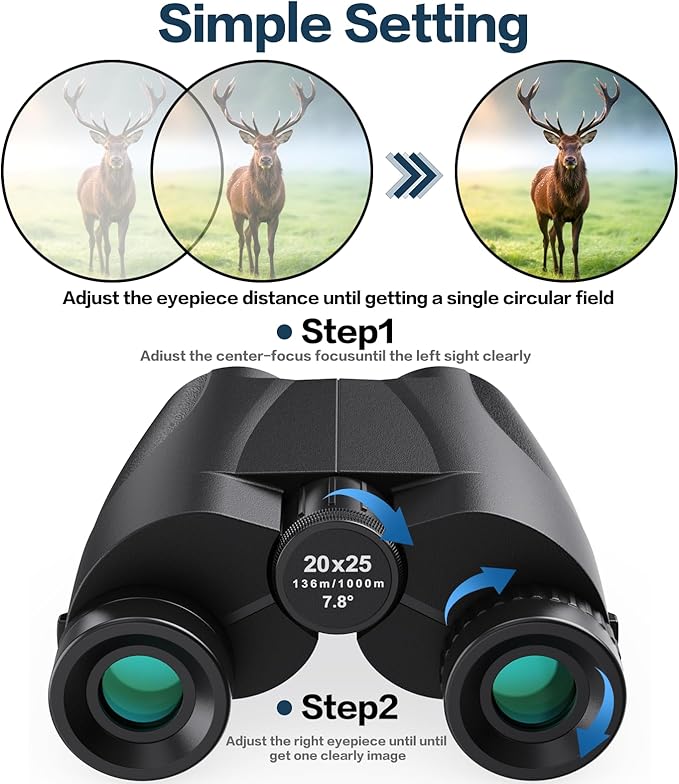 Binoculars for Adults and Kids, 20x25 Compact High Power Binoculars with Low Light Vision for Bird Watching, Large Eyepiece Waterproof Outdoor Hunting, Travel, Sightseeing