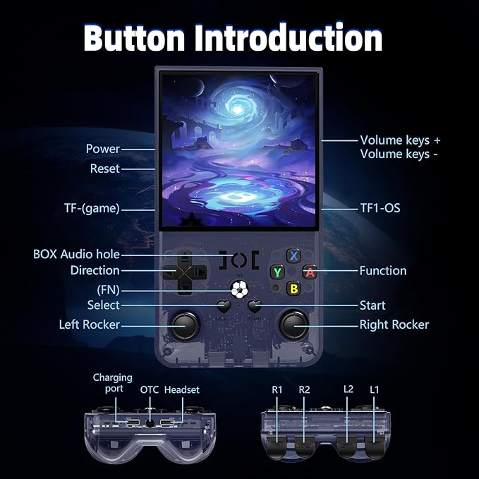 R36MAX Retro Handheld Game Console, 4.0 Inch IPS Screen Retro Gaming Console,Linux System, 4000mAh Battery Portable Pocket Mini Arcade, Built-in 128G,Lndigo Blue