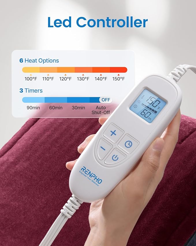 RENPHO Valentines Day & Birthday Gifts for Her Him, Heating Pad for Neck and Shoulders and Back, Hsa Store Eligible Items, Electric Heat Pad for Cramps, Auto Shut Off, ETL Certified, 24"x33" Red