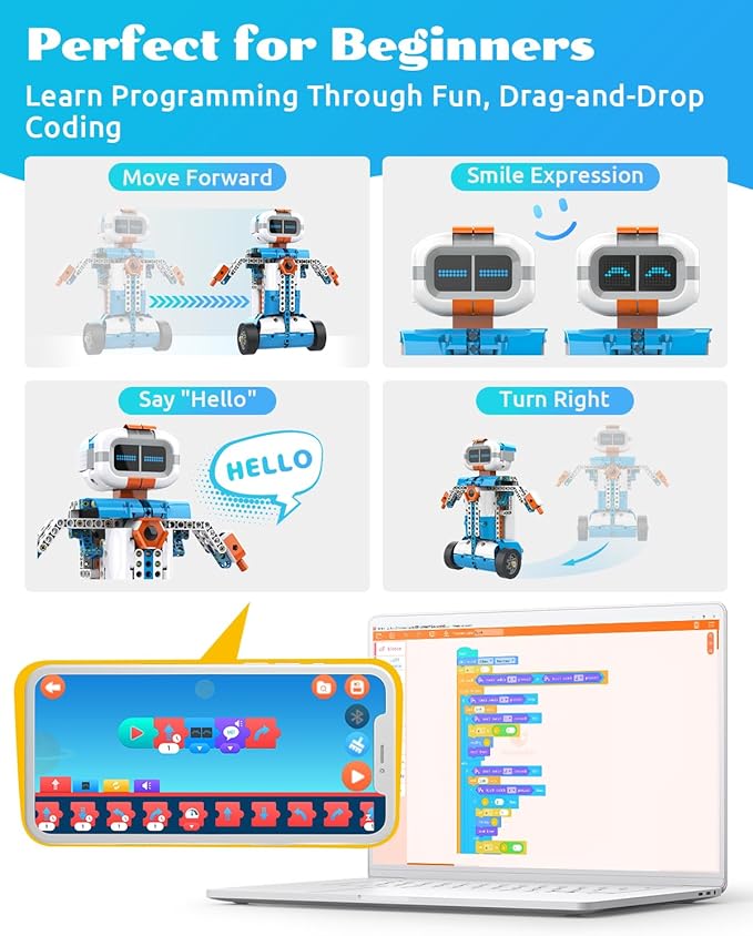 WhalesBot E7 Pro Coding & Remote Control Robot Kit for Kids 8+, Scratch & Modular Programming, Educational Engineering Science Toy Set with Smart Controller/Sensors/Motors for Kids Ages 8-12, 12-16