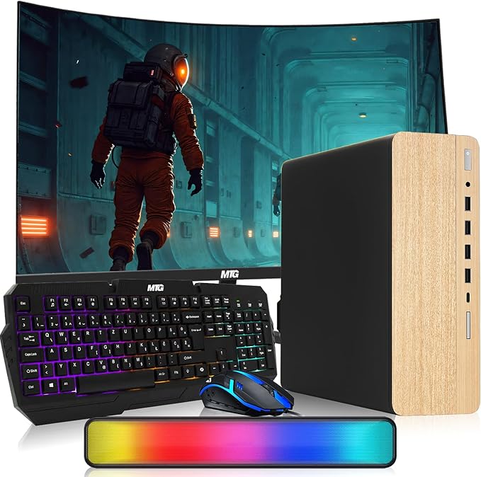 HP Light Dual Premium Desktop Computer PC – AMD Processor,16GB RAM,512GB SSD,32 Inch Curved Monitor,RGB Keyboard with AI Copilot Key and Mouse,RGB Soundbar,Windows 11(Renewed)