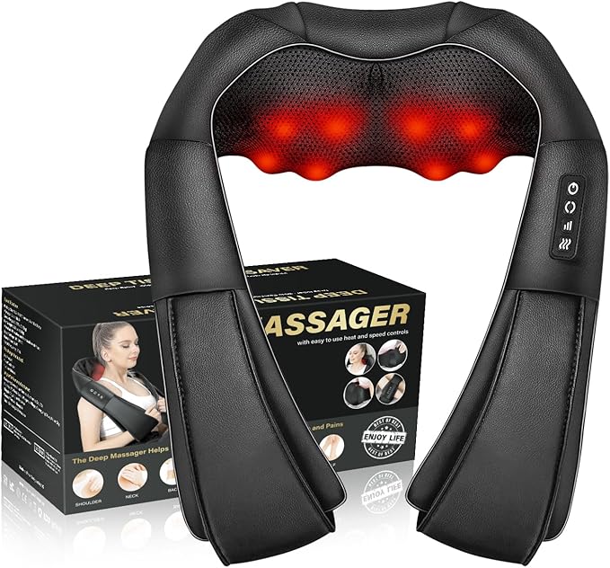 Shiatsu Neck Massager, Back and Neck Massager with Heat, Electric Deep Tissue 3D Kneading Massage Pillow for Back, Shoulder, Muscle Pain Relief, Office & Home & Car Use, Gift for Women and Men