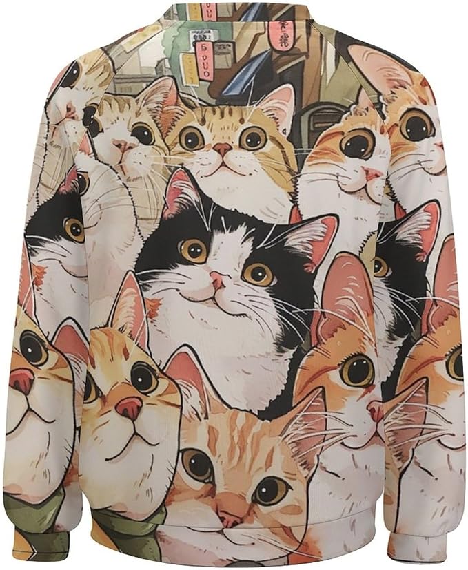 Fall Sweaters for Women 2024 Cat Print Long Sleeve Casual Crewneck Warm Fall Pullover Comfy Fashion Sweatshirts