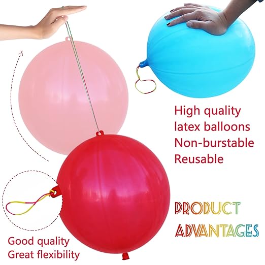 LEEZZIZZ 41Pcs Punch Balloons, Thickened Neon Punching Balloon Heavy Duty with Rubber Band Handle Birthday Party Favors for Kids Weddings Goodie Bag Supply