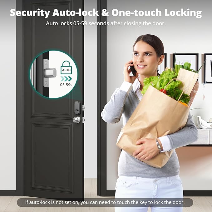 DS10 Keyless Entry Door Lock - Fingerprint Door Lock with 2 Keys, Electronic Keypad Deadbolt, Smart Door Lock, Keypad Lock for Front Door, Auto-Lock & One Touch Locking - Satin Nickel