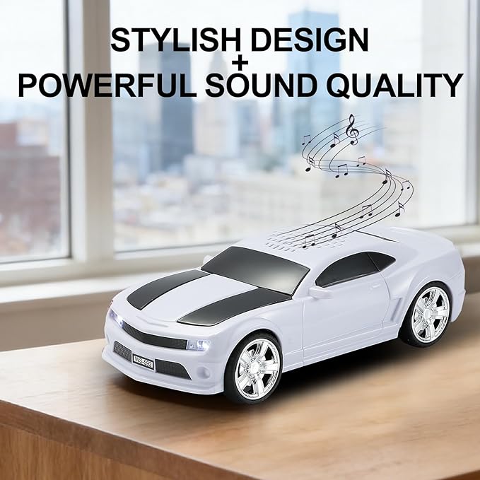 Classic Sports Car Model Bluetooth Speaker, Portable Wireless Outdoor Speaker with HD Sound, TWS Pairing, Truck Bluetooth Speaker, Parties & Home Audio (White)