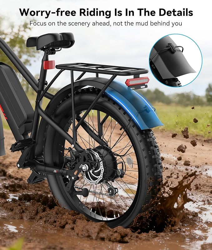 OTD Electric Bike, 1200W Peak Motor, 28 MPH Max Speed & 80 Miles with 624Wh Removable Battery, Ebike for Adults, Hydraulic Brakes, Front Suspension, 26'' x 4'' Fat Tire Bicycles