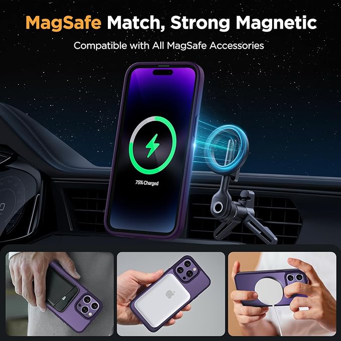 Miracase Magnetic for iPhone 14 Pro Max Case 6.7 inch (Compatible with MagSafe)（with 2X Screen Protectors） Military-Grade Protection, Anti-Fingerprint Translucent Matte Phone Case Cover, Dark Purple