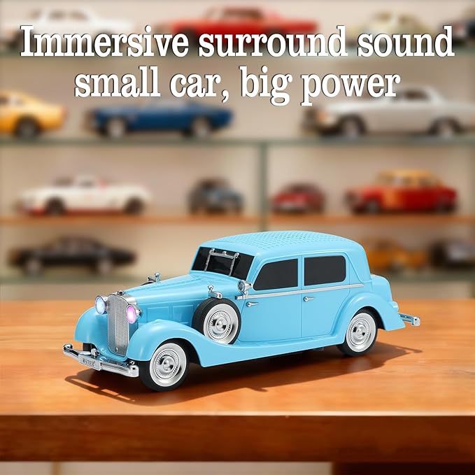 Vintage Car Bluetooth Speaker, Retro Classic Model with Powerful Sound, Built-in Mic, TWS Dual Pairing, Multi-Interface Output, Portable Wireless Outdoor Speaker for Parties & Beach (Blue)