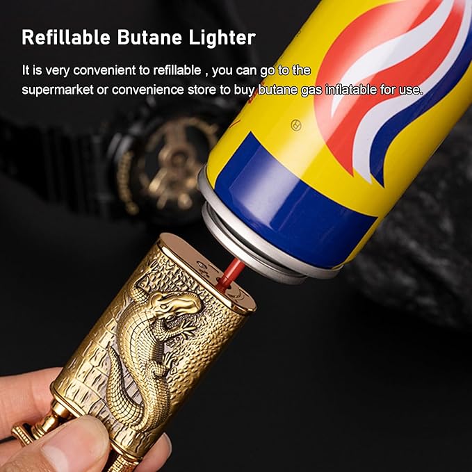 Torch Lighter, Relief Wolf Design Magic Dual Flame Lighter with Adjusting FlameTool, Cool Windproof Jet Lighters, Refillable Butane Lighters for Mens Outdoor Indoor(Without Butane)-Blue Crocodile