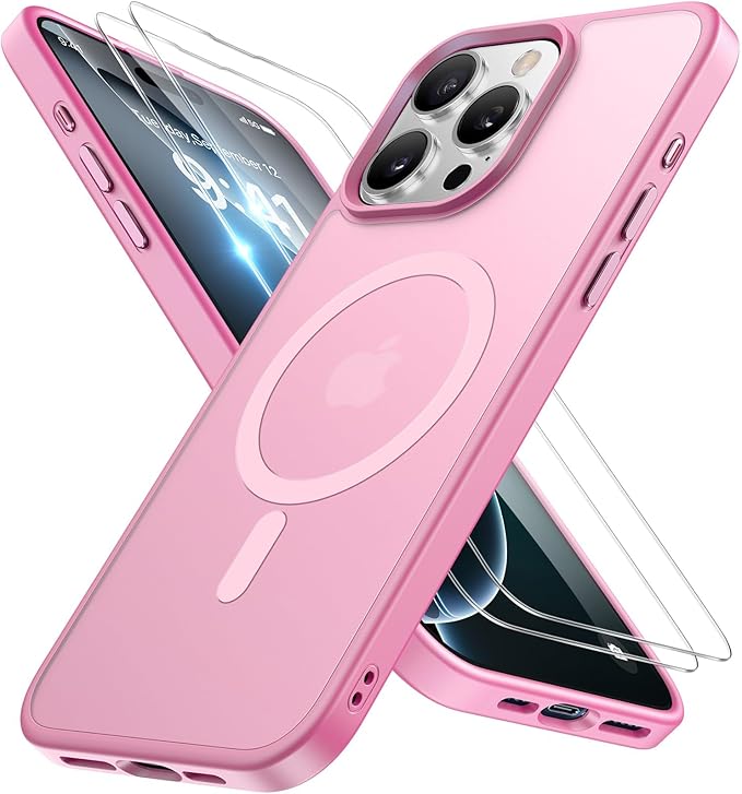 Miracase Magnetic Series for iPhone 16 Pro Max Case [Compatible with MagSafe] [with 2X Screen Protector] Military-Grade Protection, Slim Phone Case for 16 Pro Max 6.9 inch - Mes Pink