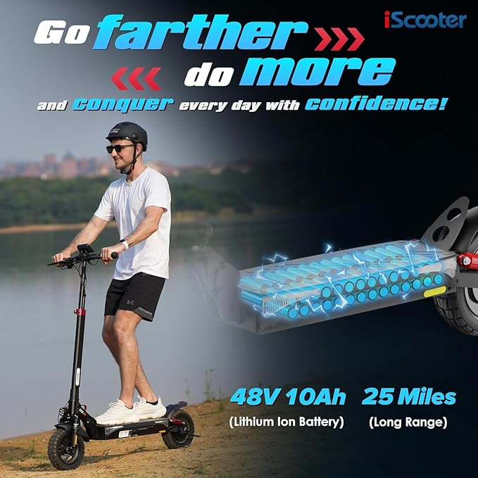 iScooter Electric Scooter, 800W Motor E-Scooter Up to 25/28 Miles Range, Top Speed 25/28 MPH,10" Off Road escooter Tires,Adjustable Handlebar Height, Folding Commuting Electric Scooter for Adults