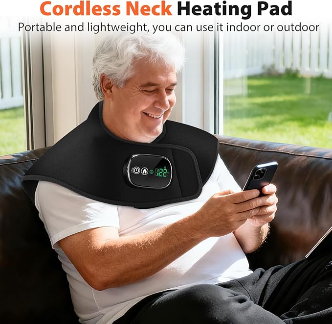 Weighted Heating Pad for Neck Shoulder Pain Relief, Cordless Electric Neck Shoulder Back Heating Pad Wrap 4 Heat Options & 5 Auto Timer Mode-Christmas Gifts for Mom Women