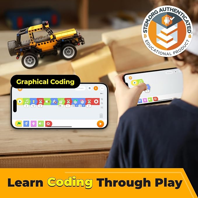 Robot R Smart Robot Building Kit with Storage Box, 4-in-1 Programmable App Remote Control Off Roader Car Toy, Authentic and Functional Design, Coding Gifts for 6 7 8 9 10 11 12 Years Old Kids