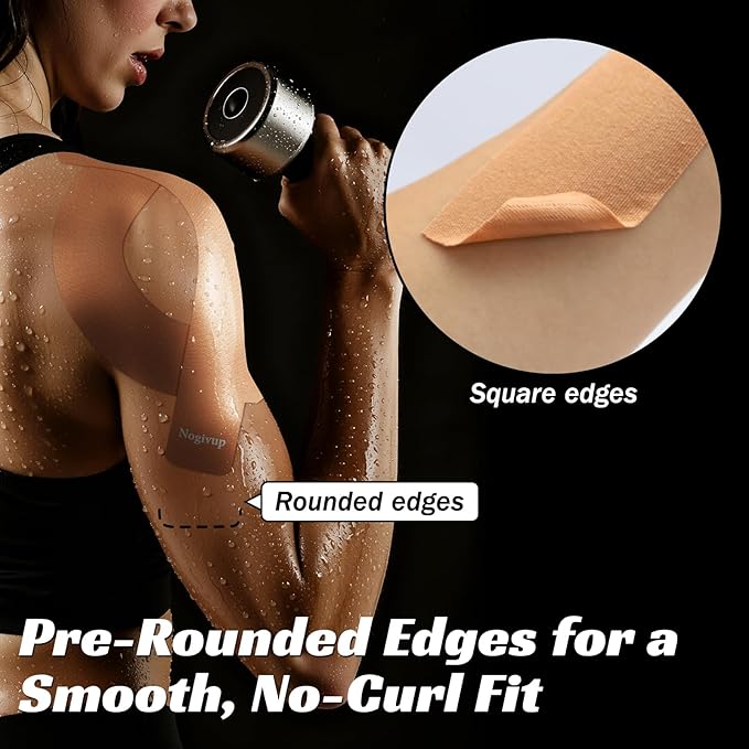 Nogivup Kinesiology Tape – 2 Rolls Latex-Free Cotton Precut Strips, Elastic Waterproof Athletic Sports Tape for Muscle & Joint Pain Relief & Support (Beige, 2" Wide)