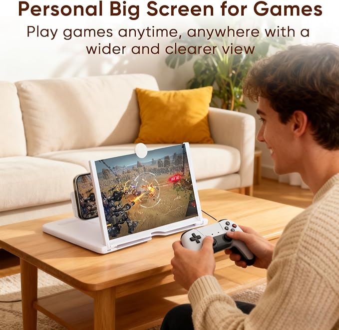 Mobile Phone Magnifier Screen,2026 New 3D HD Magnifier Projector Screen Enlarger for Movies,Videos,Gaming and Travel,Foldable Phone Stand with Screen Amplifier,Supports All Smartphones (White, 10inch)