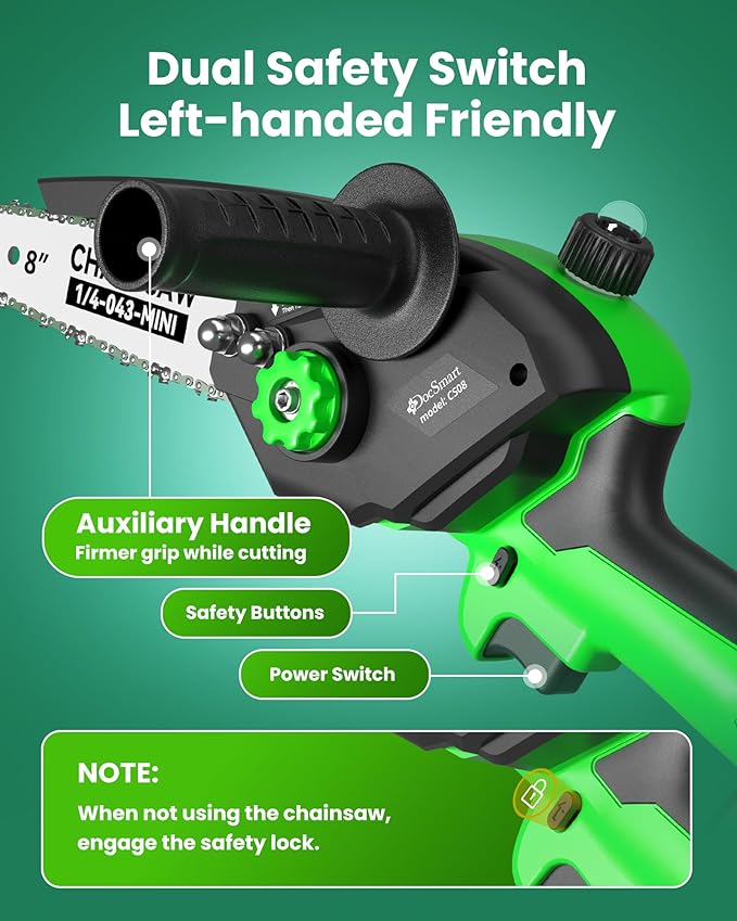 Mini Chainsaw Cordless, 8 inch & 6 inch Electric Chain Saw with 2 Pack Rechargeable Batteries, Battery Powered Handheld Saw for Trees Trimming Wood Cutting, Perfect Gardening Tools for Men Dad Husband