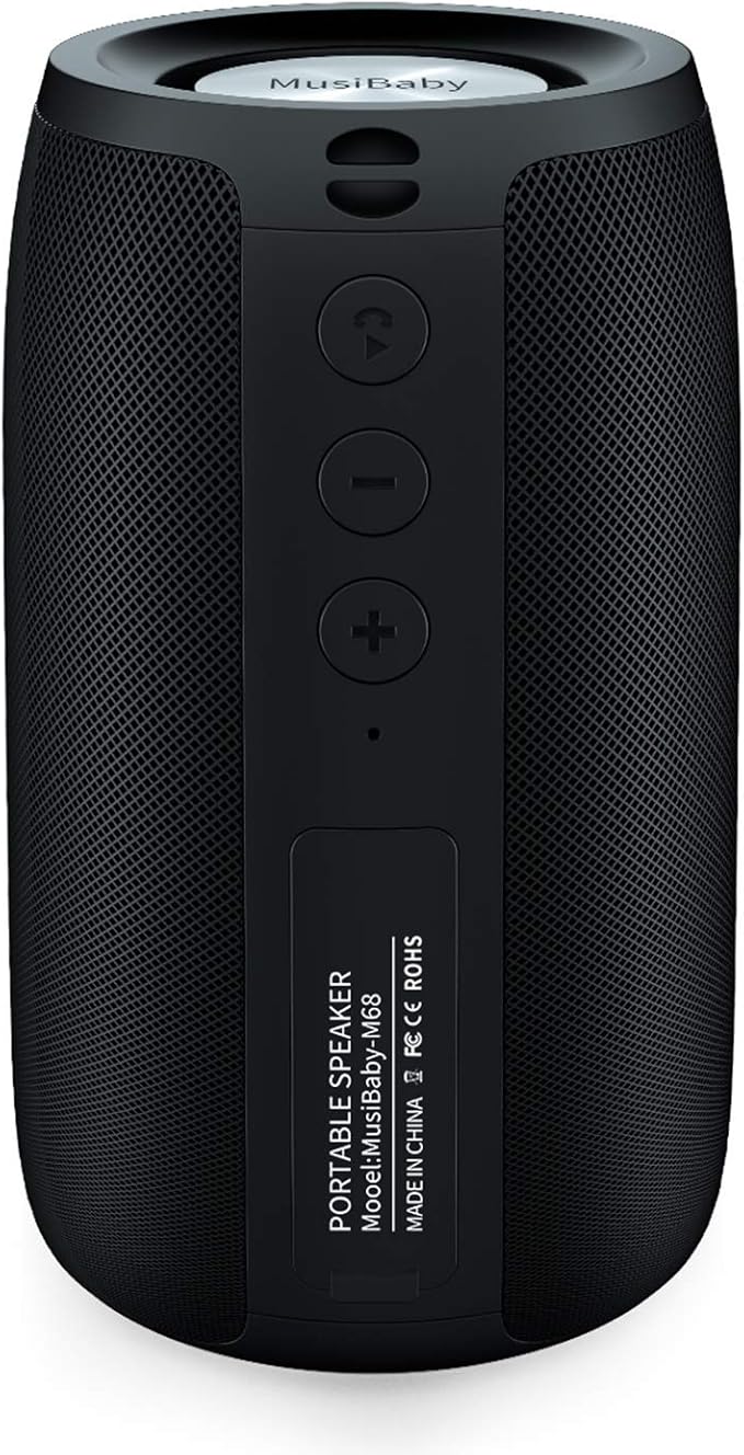 MusiBaby M68 Portable Bluetooth Speakers – Wireless, Waterproof, Dual Pairing, Deep Bass, Small & Loud with 24H+ Playtime – Outdoor Travel, Beach, Camping, Party, Gifts for Men Women (Black)