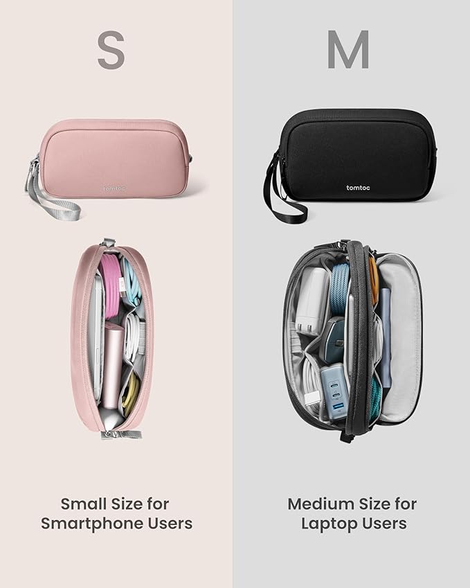 tomtoc Electronics Organizer Travel Case, Water Resistant Travel Bag Cable Organizer for Essentials, Tech Pouch Accessories Carry Storage for Cord, Phone, Cables, Airpods, USB Flash Drive, Daily Items