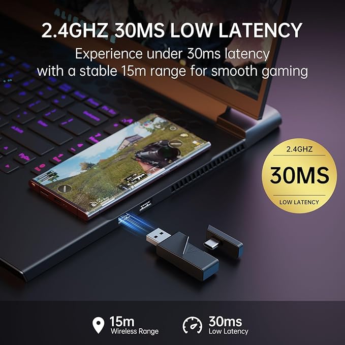 EKSA 2.4GHz Wireless Gaming Headset for PS5,PS4,PC,Switch,Mobile,Mac, Bluetooth Gaming Headphones with Detachable Microphone, RGB, 30ms Latency, 50H Battery, Stereo Sound Headset for Xbox