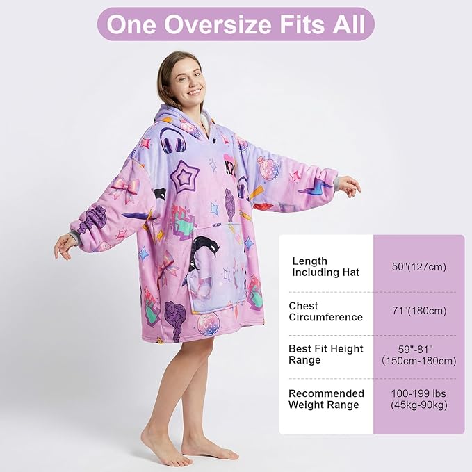 Oversized K-Pop Wearable Blanket Hoodie Blanket Hoodie - Sherpa Fleece Lined - Super Soft & Warm Wearable Blanket with Hood & Pockets - Perfect for Staying Cozy & Showing Your Fandom!