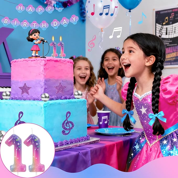 FAMGift K-pop Musical Note Birthday Candles - Number 11 Candle for Music Themed Cake Topper, Colorful Birthday Decorations for Girls