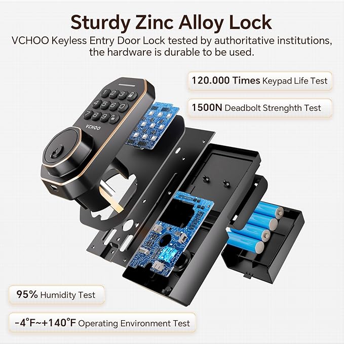 Keyless Entry Door Lock Set Smart Locks for Front Door Keypad Door Lock with Handle Auto Lock One Time Password Anti Peeping Password IP54, Bronze