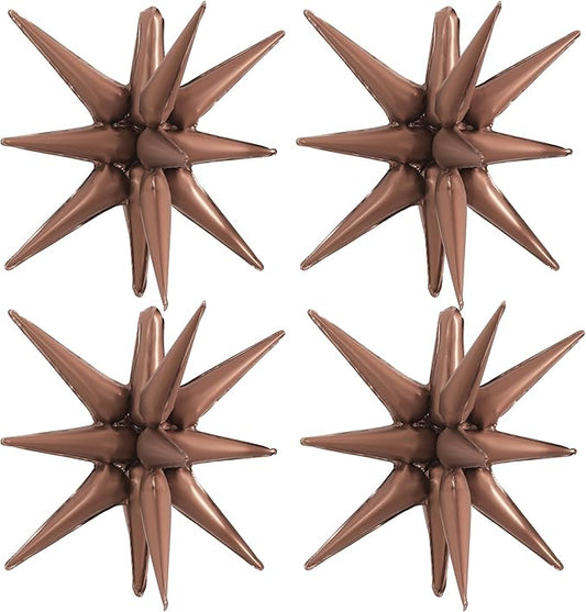 TONIFUL 4 Pcs 22inch 4D Chocolate Explosion Star Mylar Brown Balloons for Party Backdrop Christmas,New Year,Thanksgiving, Birthday, Wedding Baby Shower Anniversary Photo Booth Supplies