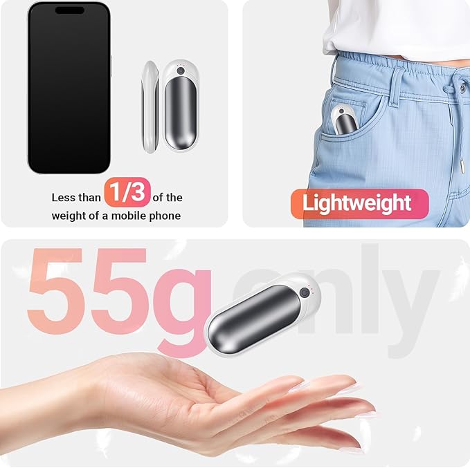 2 Pack Hand Warmers Rechargeable with Charging Case, Electric Portable Hot Hands Hand Warmers, Pocket-Sized Double Sides Heater, Winter/Outdoor/Indoor for Men Women